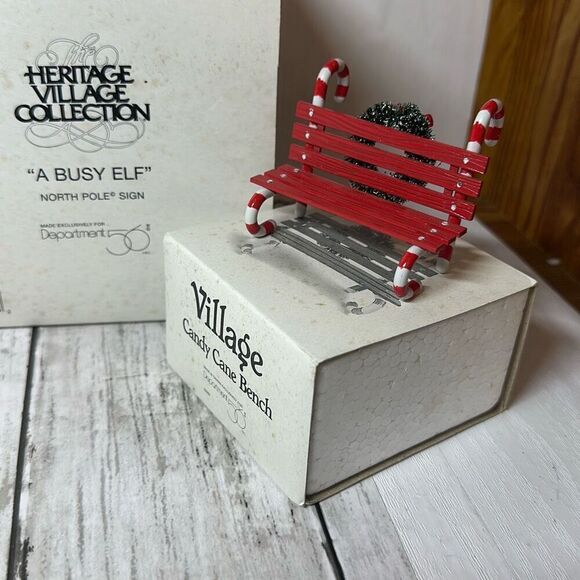Department 56 Lot of 4 Village Accessories A Busy Elf Candy Cane Bench - Picture 4 of 11